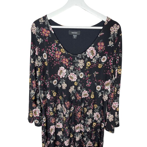 Karen Kane Floral Dress Black Pink Boho Plus Size 0X Long Sleeve - Picture 2 of 12